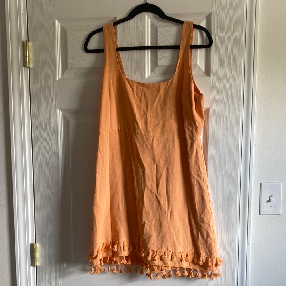 Orange Sleeveless Dress with Tassel Hem